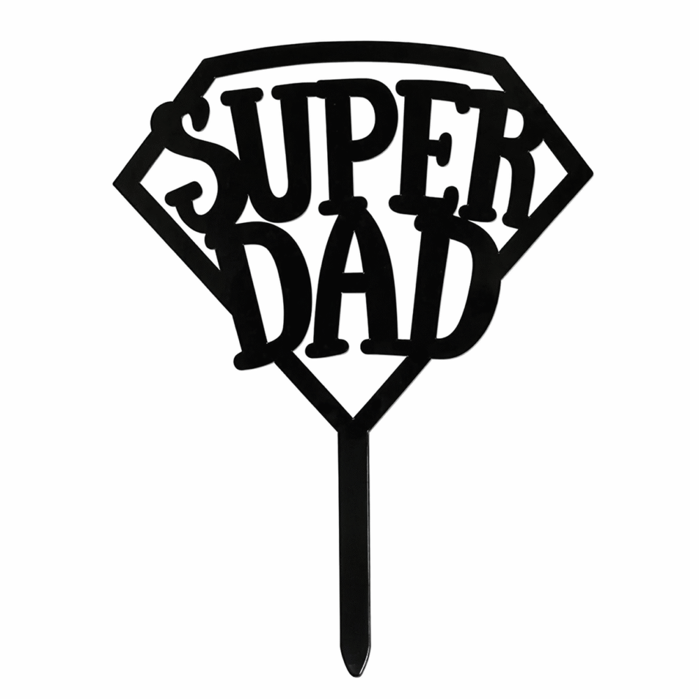 Super Dad Cake Topper – Gold & Black Acrylic Father’s Day Cake Decoration