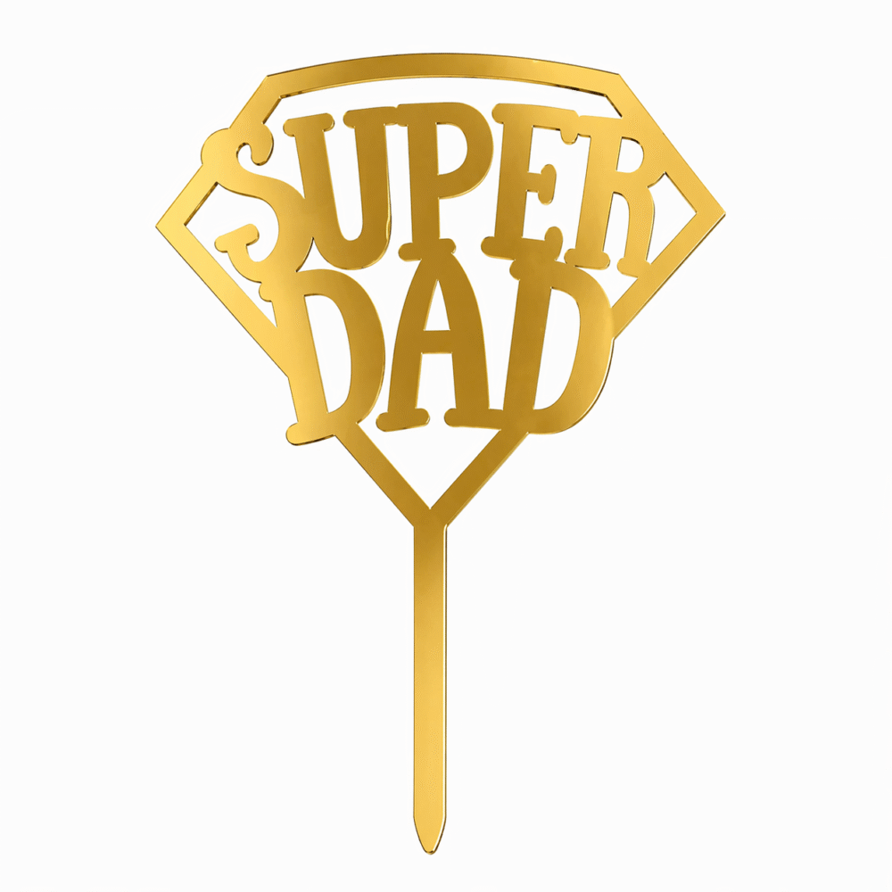 Super Dad Cake Topper – Gold & Black Acrylic Father’s Day Cake Decoration