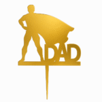 Super Dad Cake Topper – Gold & Black Acrylic Father’s Day Cake Decoration