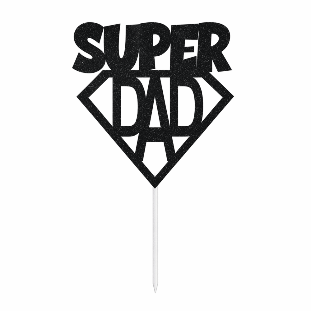Super Dad Cake Topper – Gold & Black Acrylic Father’s Day Cake Decoration