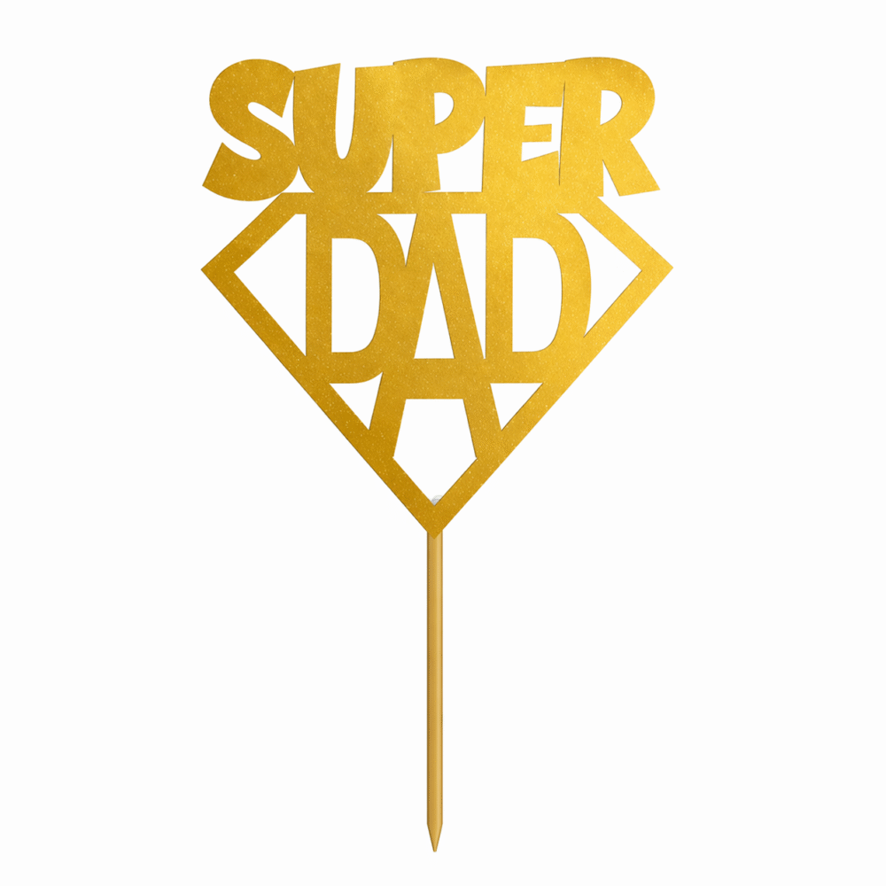 Super Dad Cake Topper – Gold & Black Acrylic Father’s Day Cake Decoration