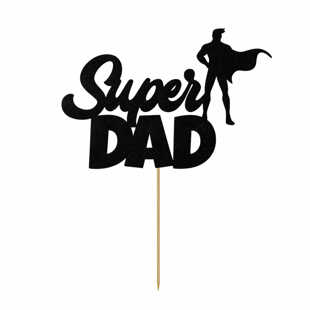Super Dad Cake Topper – Gold & Black Acrylic Father’s Day Cake Decoration
