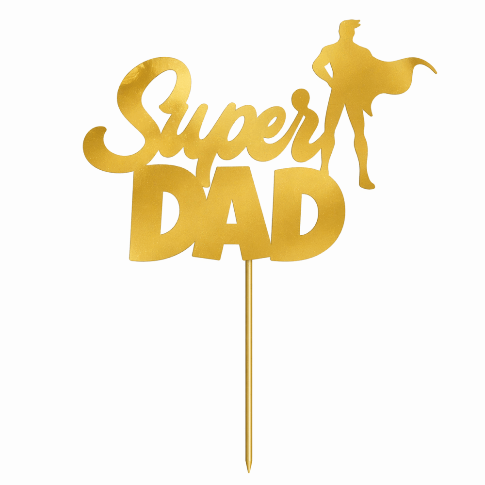 Super Dad Cake Topper – Gold & Black Acrylic Father’s Day Cake Decoration