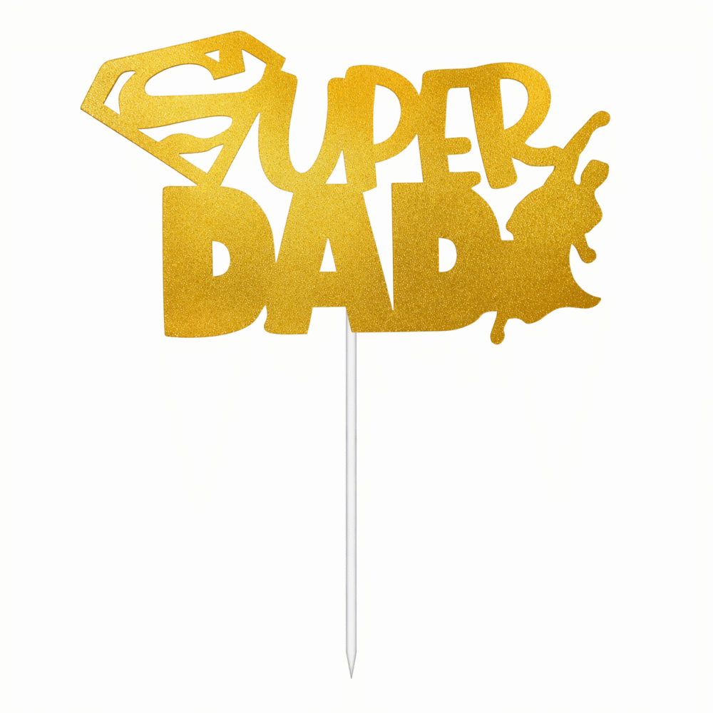 Super Dad Cake Topper – Gold & Black Acrylic Father’s Day Cake Decoration