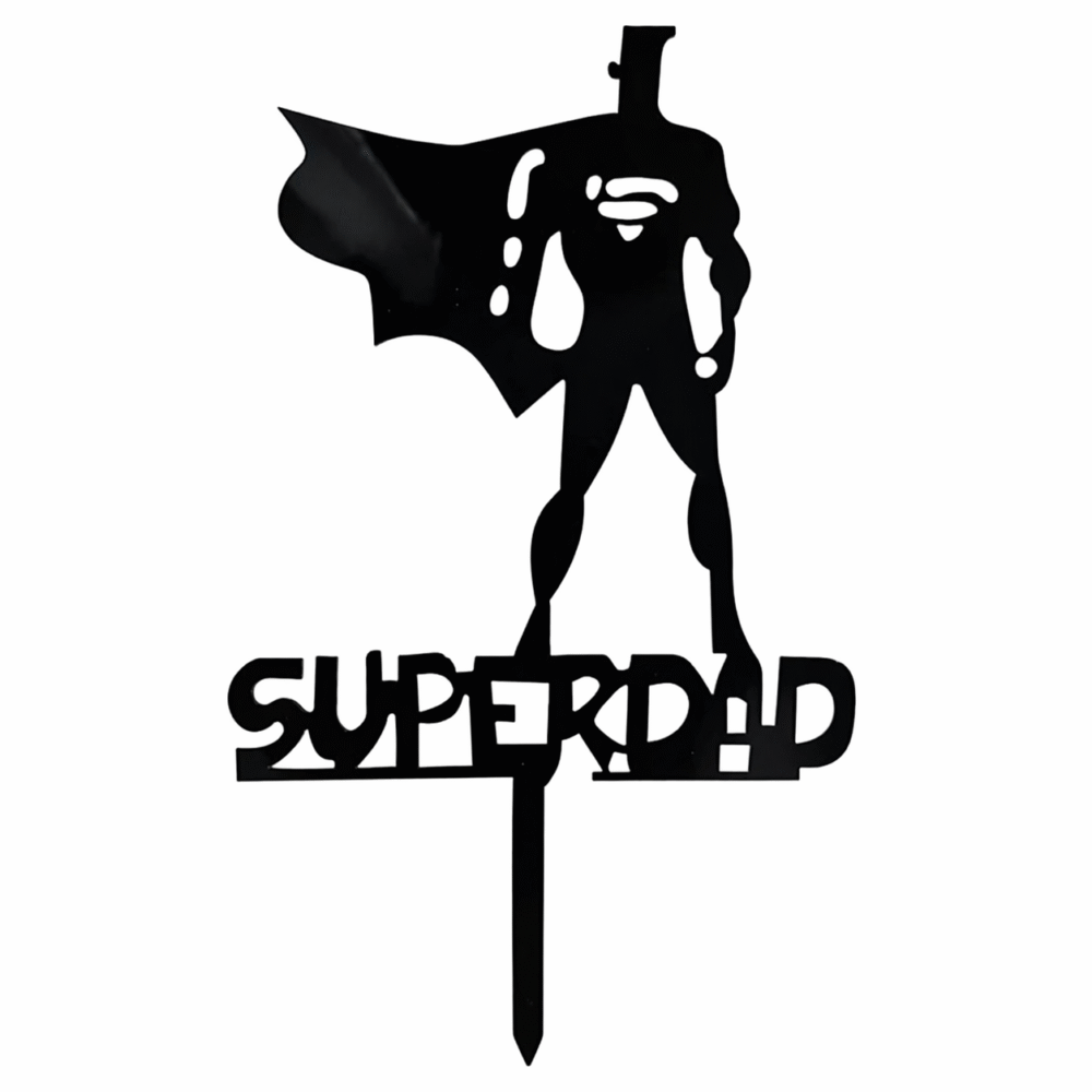 Super Dad Cake Topper – Gold & Black Acrylic Father’s Day Cake Decoration