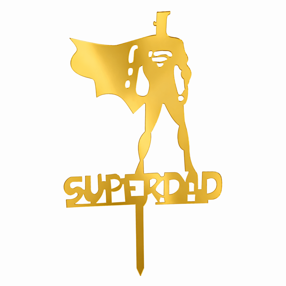 Super Dad Cake Topper – Gold & Black Acrylic Father’s Day Cake Decoration