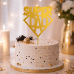 Super Dad Cake Topper – Gold & Black Acrylic Father’s Day Cake Decoration