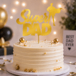 Super Dad Cake Topper – Gold & Black Acrylic Father’s Day Cake Decoration