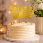 Super Dad Cake Topper – Gold & Black Acrylic Father’s Day Cake Decoration
