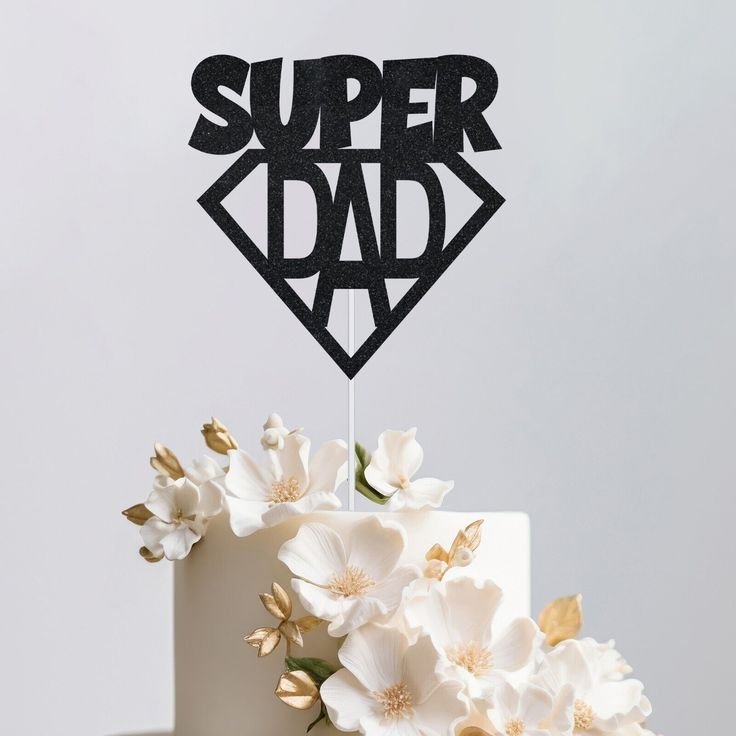 Super Dad Cake Topper – Gold & Black Acrylic Father’s Day Cake Decoration