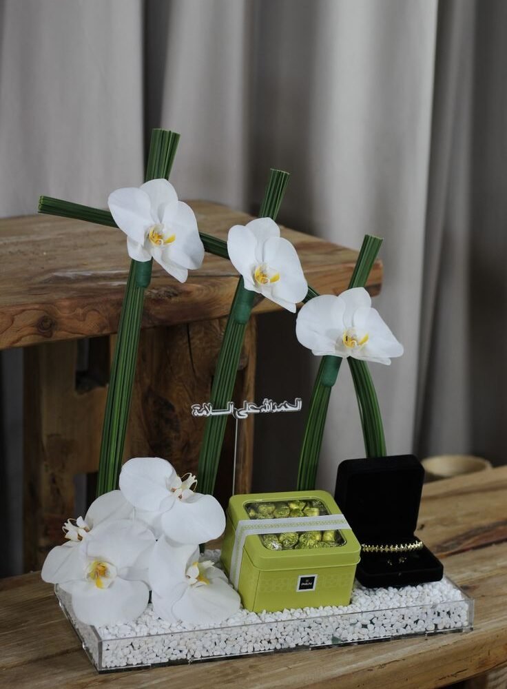 Luxury White Orchid Gift Arrangement with Jewelry Box & Chocolates