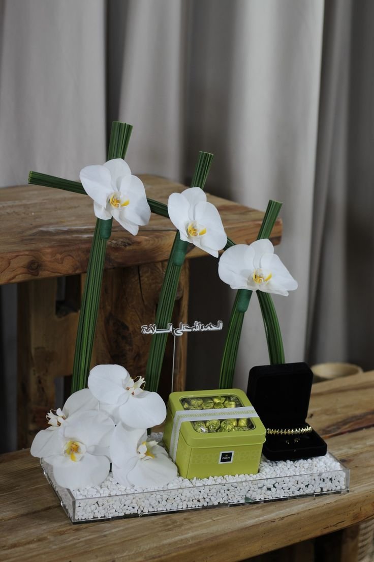 Luxury White Orchid Gift Arrangement with Jewelry Box & Chocolates