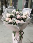 Elegant Light Pink Rose Hand Bouquet with Eucalyptus