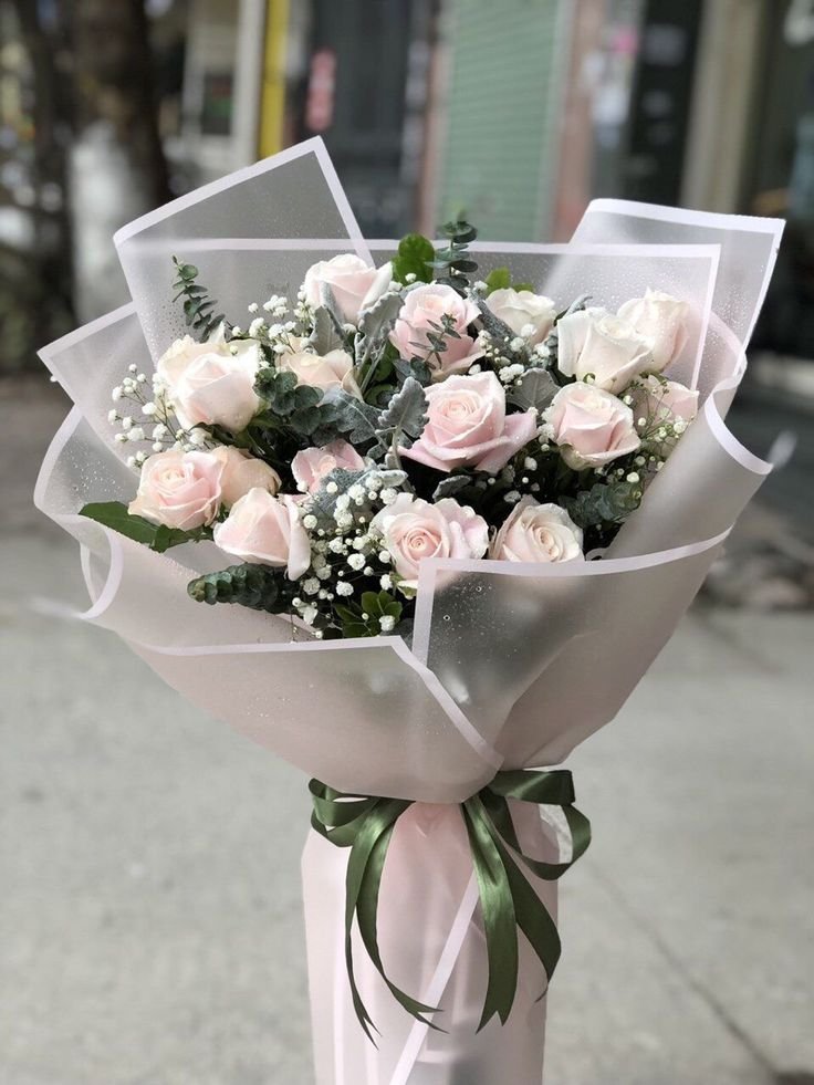 Elegant Light Pink Rose Hand Bouquet with Eucalyptus
