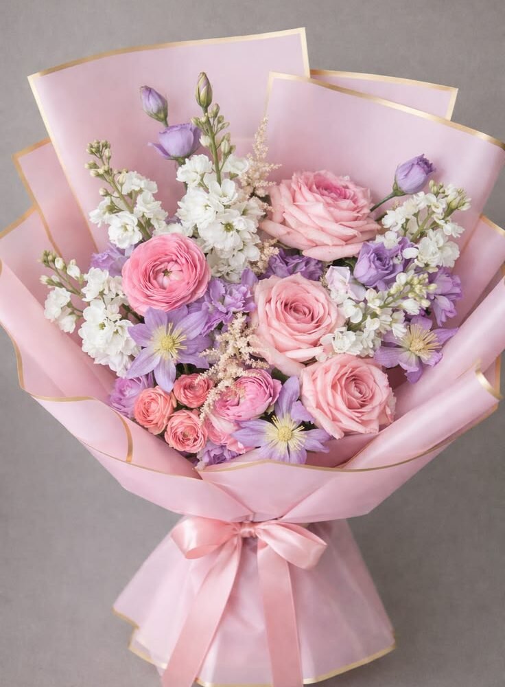 Luxury Pink & Purple Mixed Flower Hand Bouquet