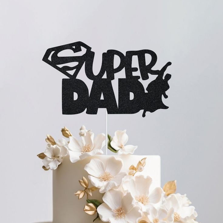 Super Dad Cake Topper – Gold & Black Acrylic Father’s Day Cake Decoration