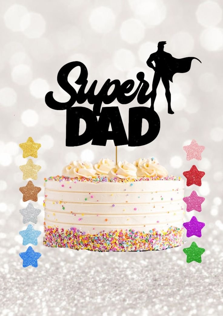 Super Dad Cake Topper – Gold & Black Acrylic Father’s Day Cake Decoration
