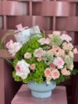 Luxury Pink Rose & Hydrangea Money Gift Arrangement in Designer Vase