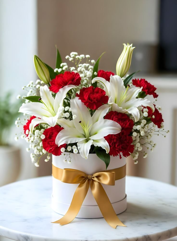 Luxury White & Red Flower Box Arrangement
