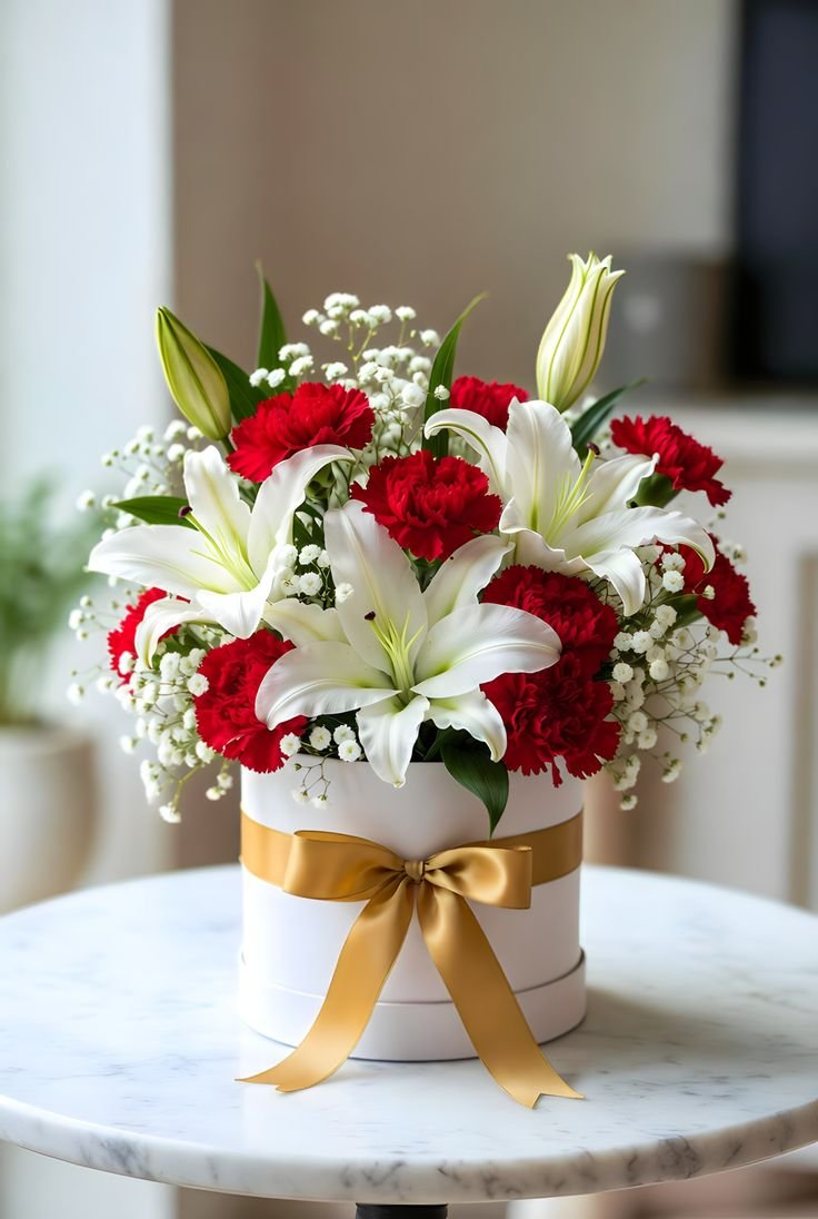 Luxury White & Red Flower Box Arrangement