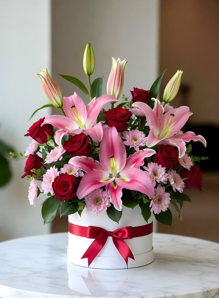 Luxury Pink & Red Flower Box Arrangement
