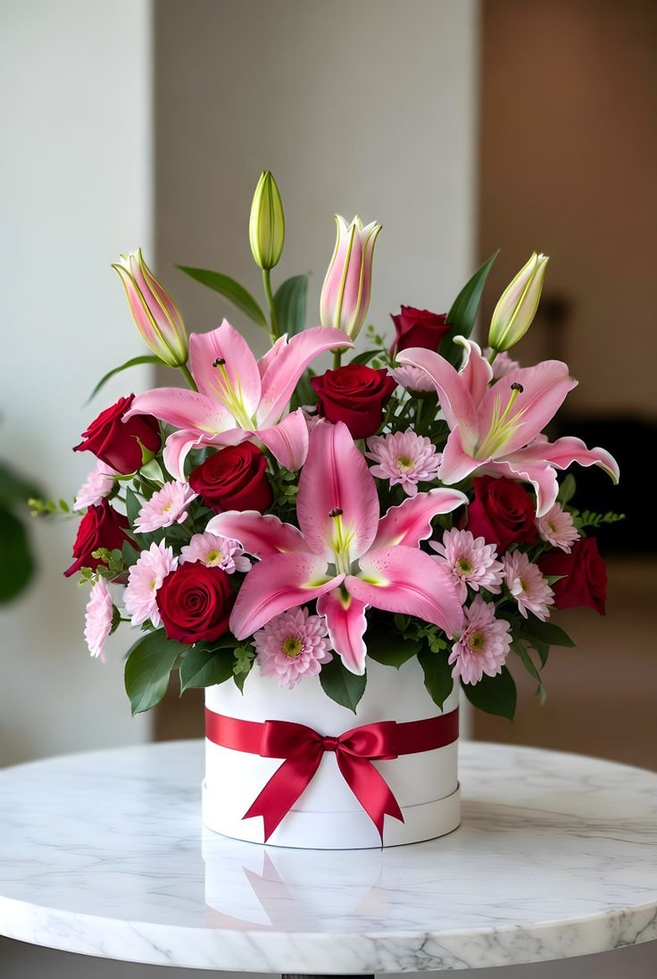 Luxury Pink & Red Flower Box Arrangement