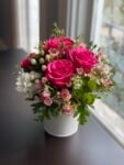 Elegant Pink Rose Flower Arrangement in White Vase