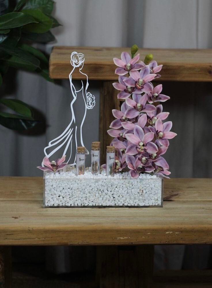 Luxury Acrylic Bridal Gift Tray with Pink Cymbidium Orchids