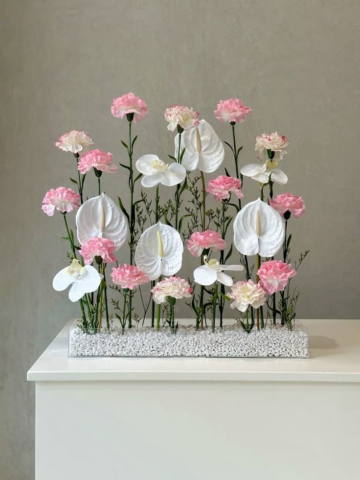 Luxury Pink Carnation & White Anthurium Floral Acrylic Tray