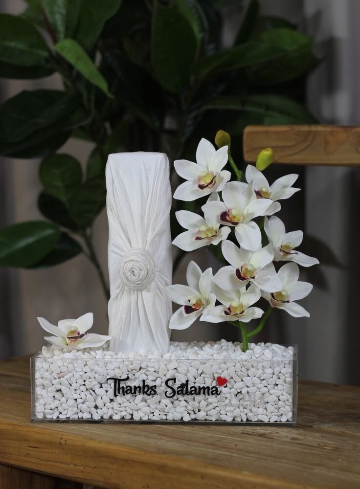 Luxury White Cymbidium Orchid Acrylic Tray