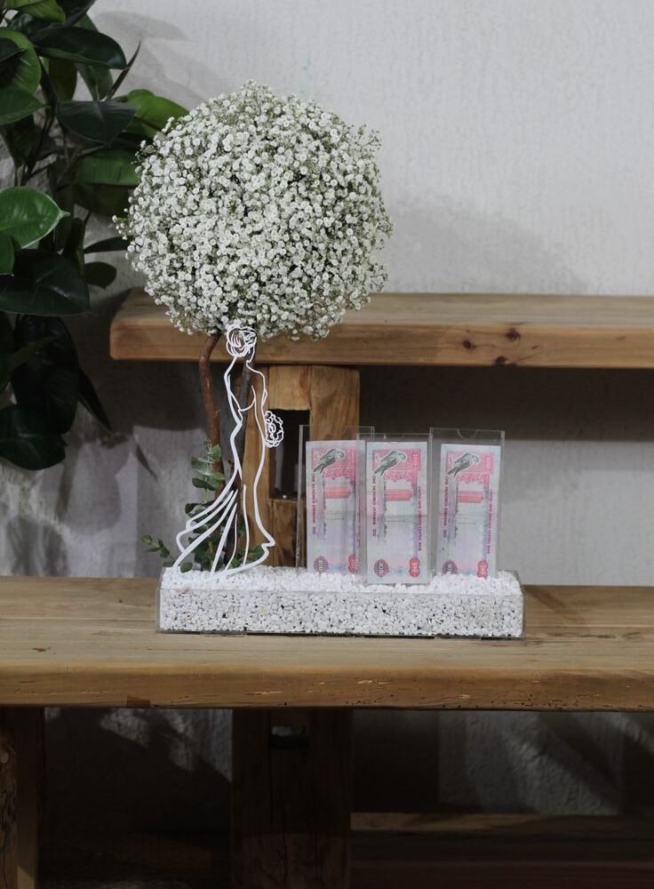 Luxury Acrylic Bridal Money Box with White Baby’s Breath Flowers