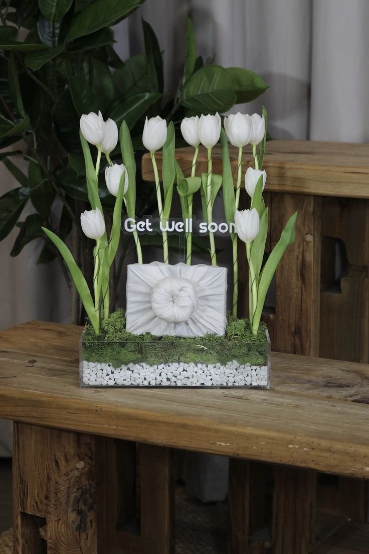 Get Well Soon White Tulip Acrylic Arrangement
