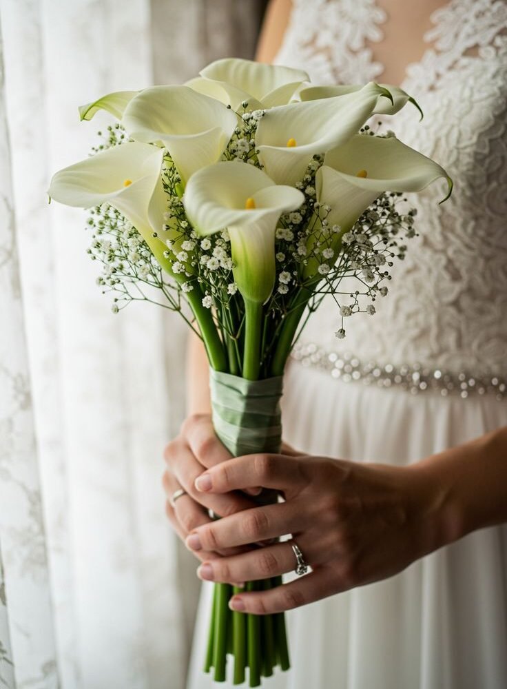 Luxury White Calla Lily & Baby’s Breath Bridal Bouquet