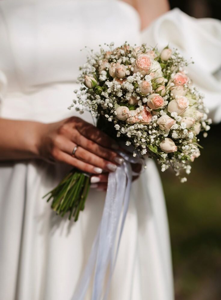Romantic Pink Baby Rose & Baby’s Breath Bridal Bouquet