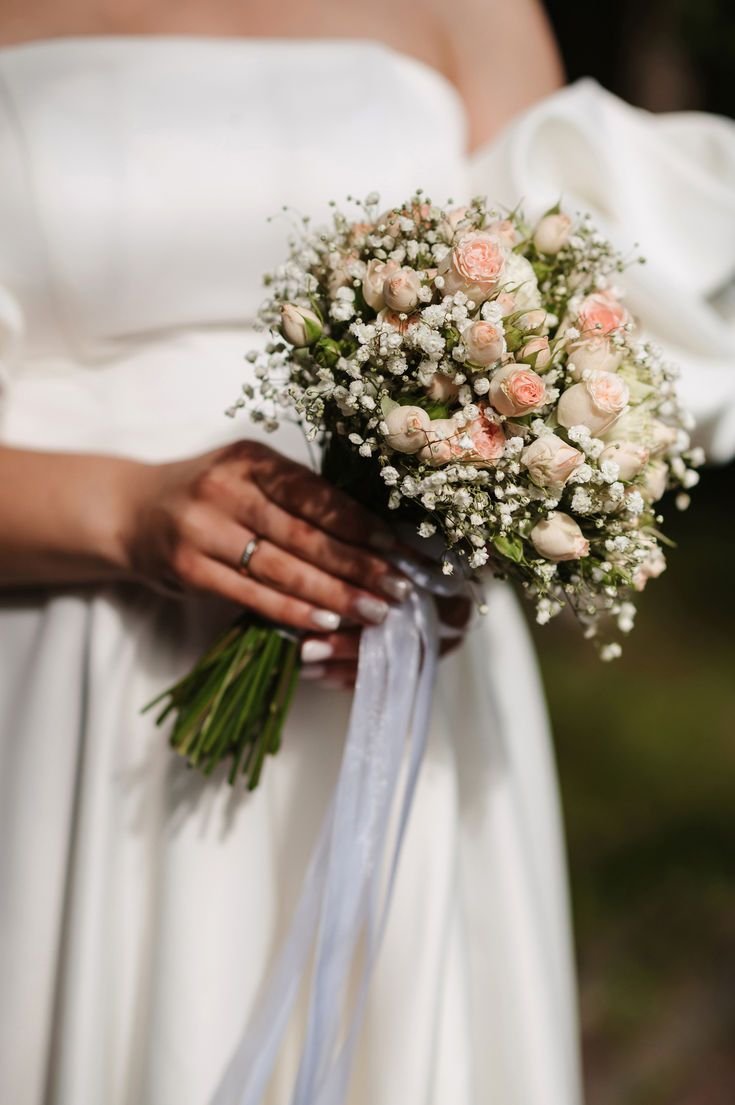 Romantic Pink Baby Rose & Baby’s Breath Bridal Bouquet