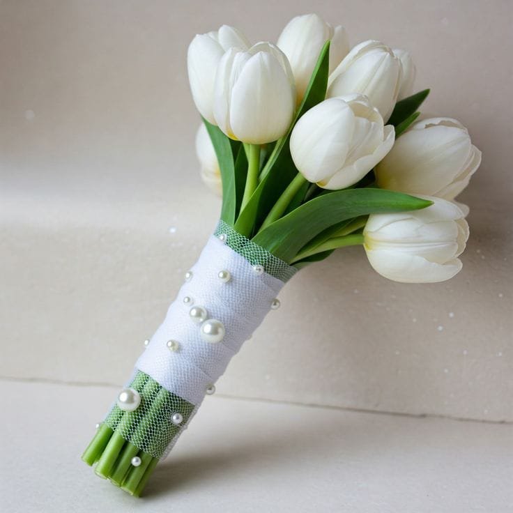 Elegant White Tulip Bridal Bouquet