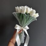 Elegant White Tulip Bridal Bouquet with Baby’s Breath