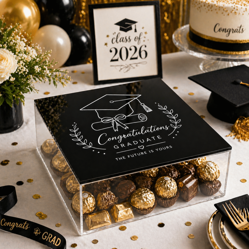 Luxury Graduation Acrylic Gift Box with Printed Lid