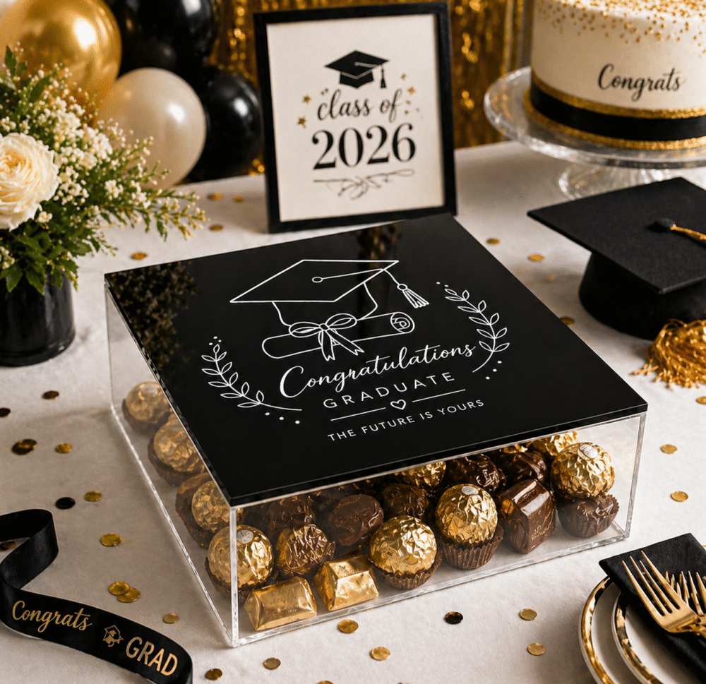 Luxury Graduation Acrylic Gift Box with Printed Lid