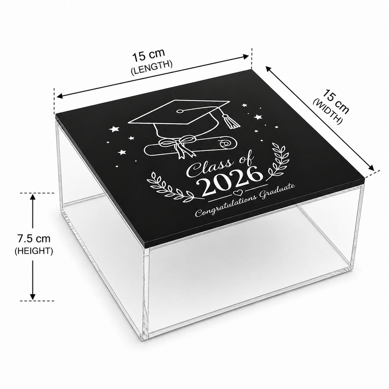 Class of 2026 Graduation Acrylic Gift Box with Black Printed Lid