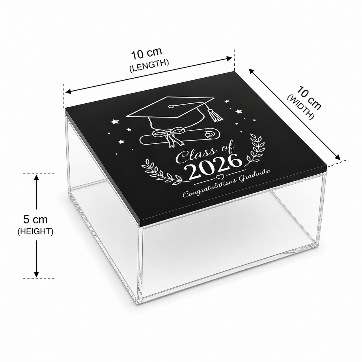 Class of 2026 Graduation Acrylic Gift Box with Black Printed Lid
