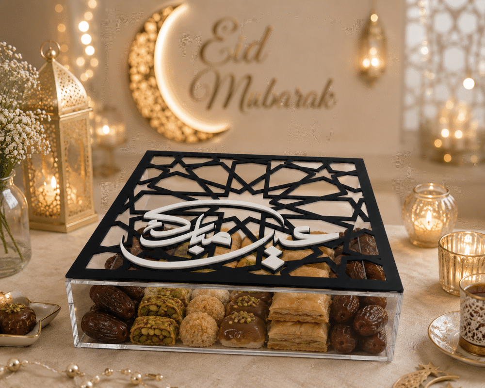 Elegant Black Eid Mubarak Acrylic Sweet Box