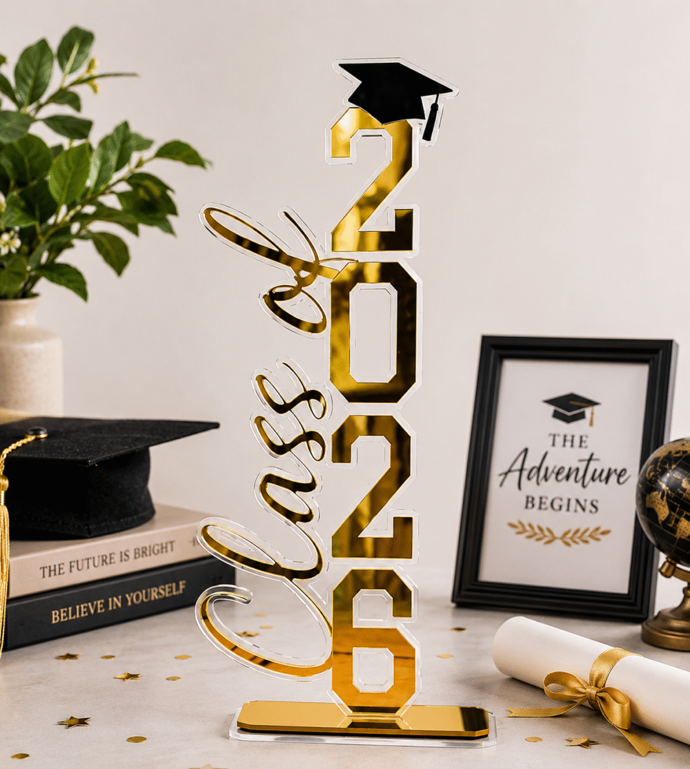 2026 Graduation Acrylic Table Decor Gold Mirror Finish