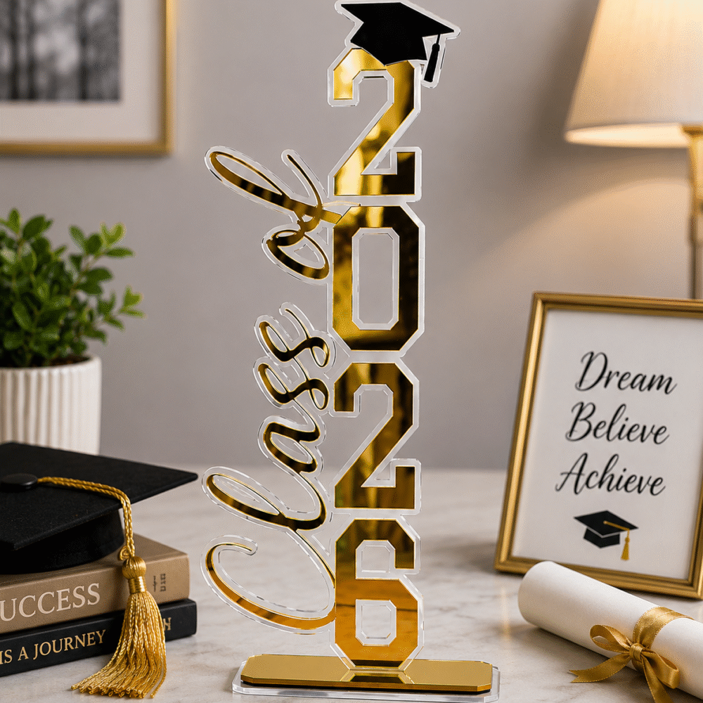 2026 Graduation Acrylic Table Decor Gold Mirror Finish