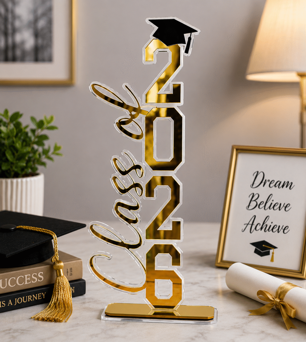 2026 Graduation Acrylic Table Decor Gold Mirror Finish