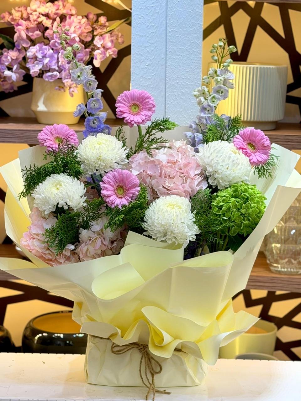 Elegant Pink, White & Green Mixed Flower Bouquet
