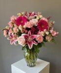 Luxury Mixed Pink Artificial Flower Arrangement in Glass Vase