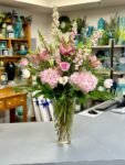 Luxury Pink Floral Arrangement in Tall Glass Vase