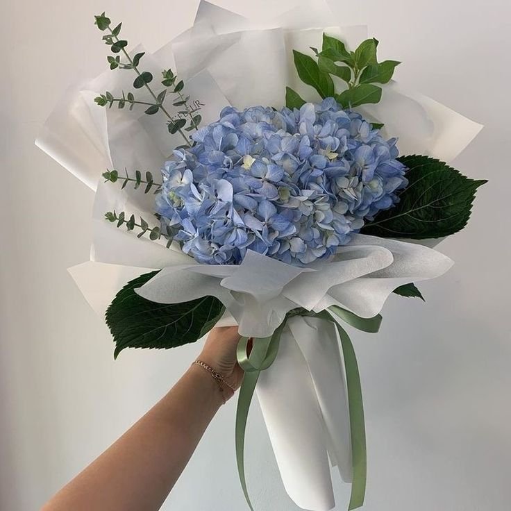 Elegant Blue Hydrangea Bouquet with Greenery