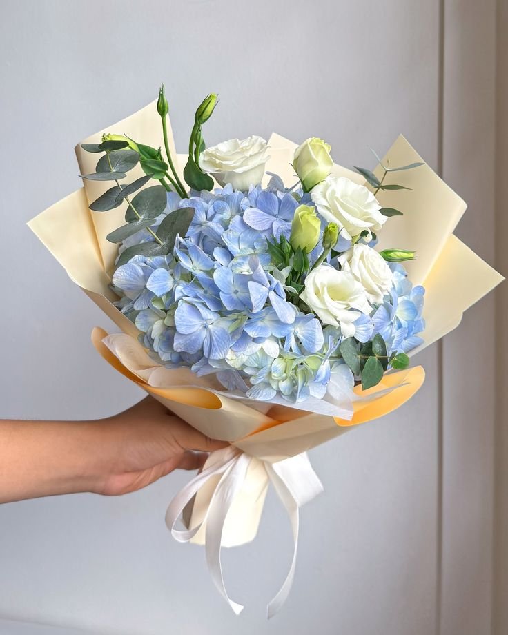 Luxury Blue Hydrangea & White Rose Bouquet